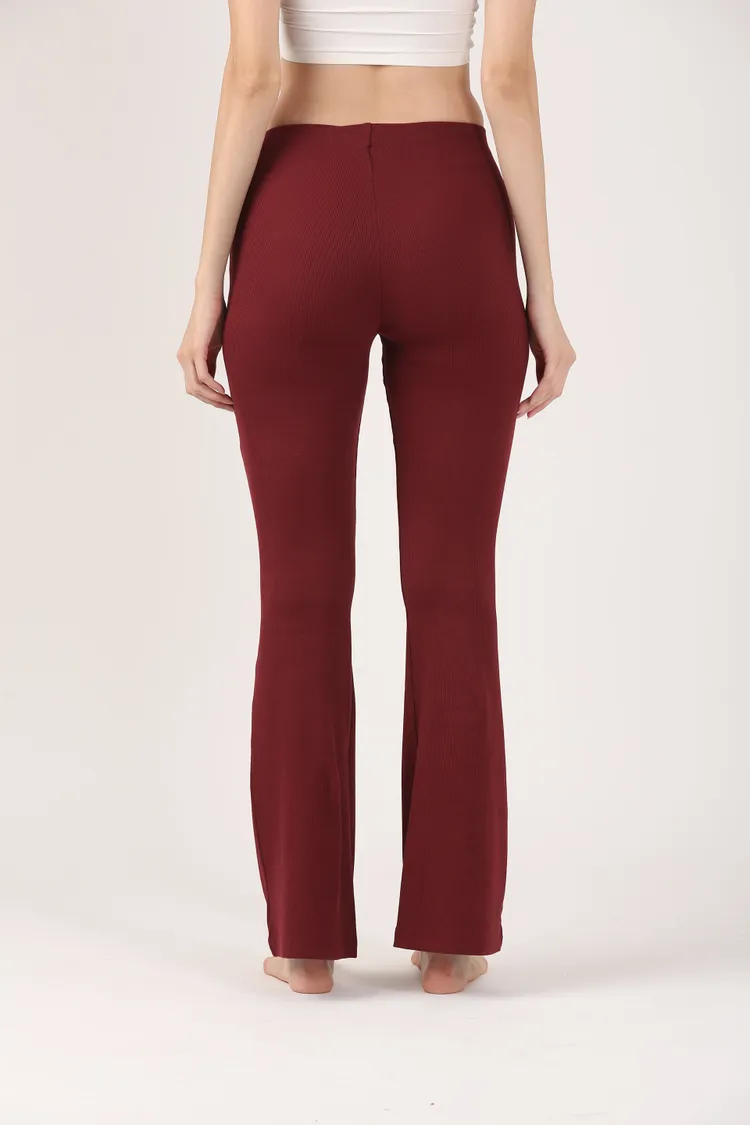 Soft Cotton Rib Wine Flare Pants