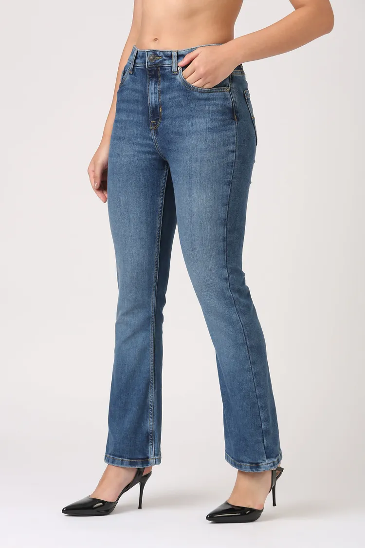 Bootcut High Rise Jeans-Mid Blue