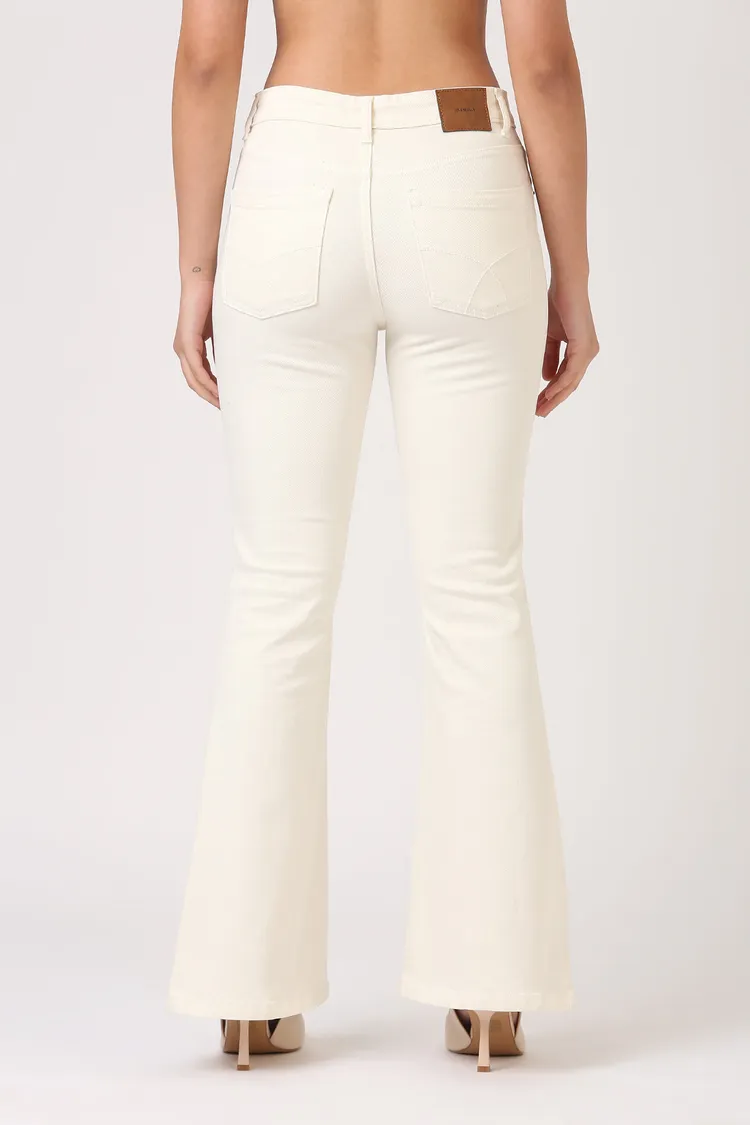Flare High Rise Jeans-Ecru