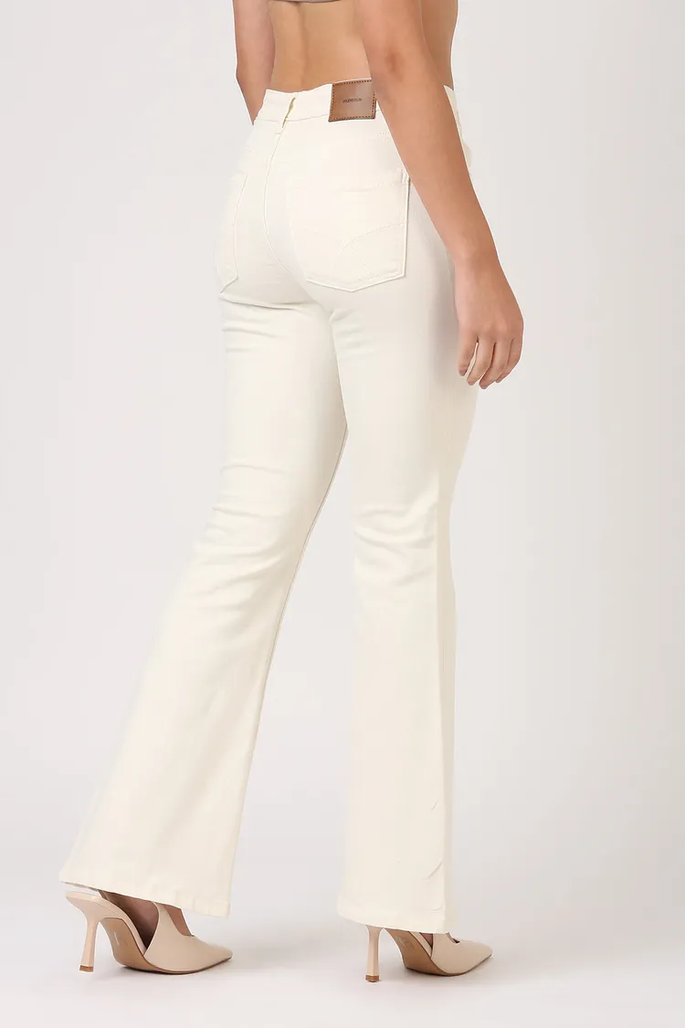 Flare High Rise Jeans-Ecru