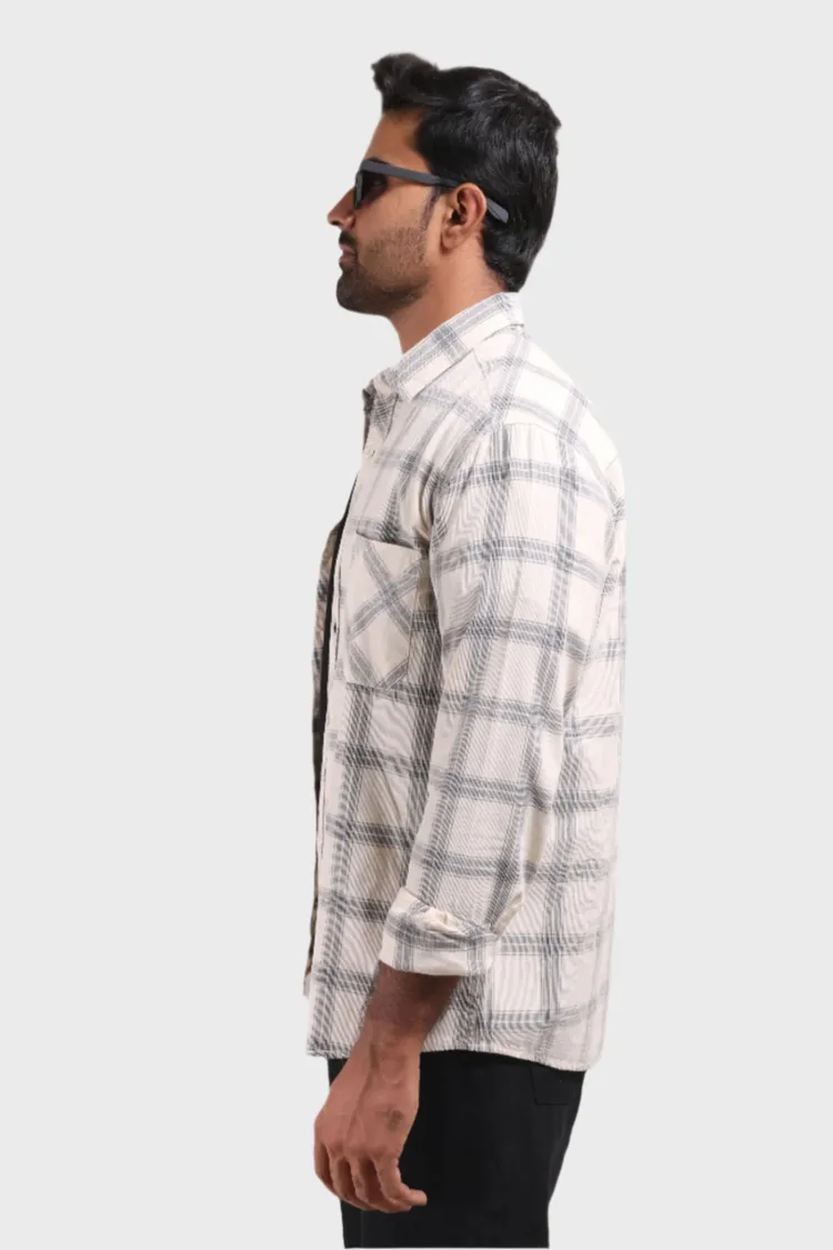 OFF WHITE CHECKS FINE CORDUROY REGULAR FIT SHIRT