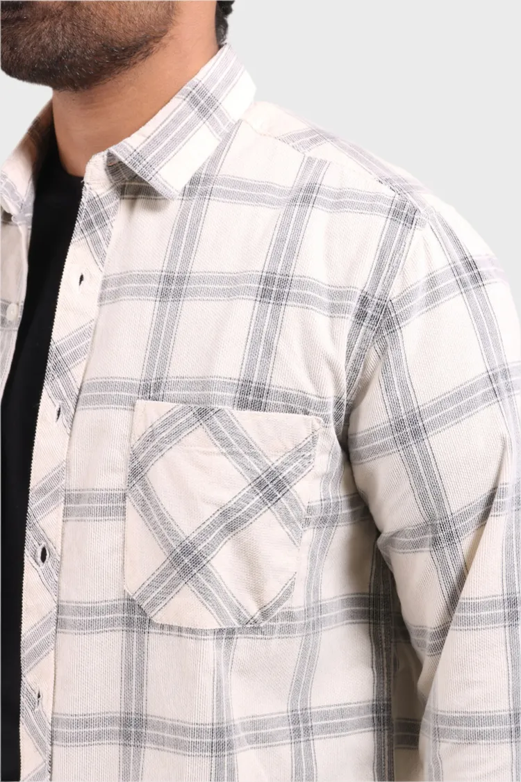 OFF WHITE CHECKS FINE CORDUROY REGULAR FIT SHIRT