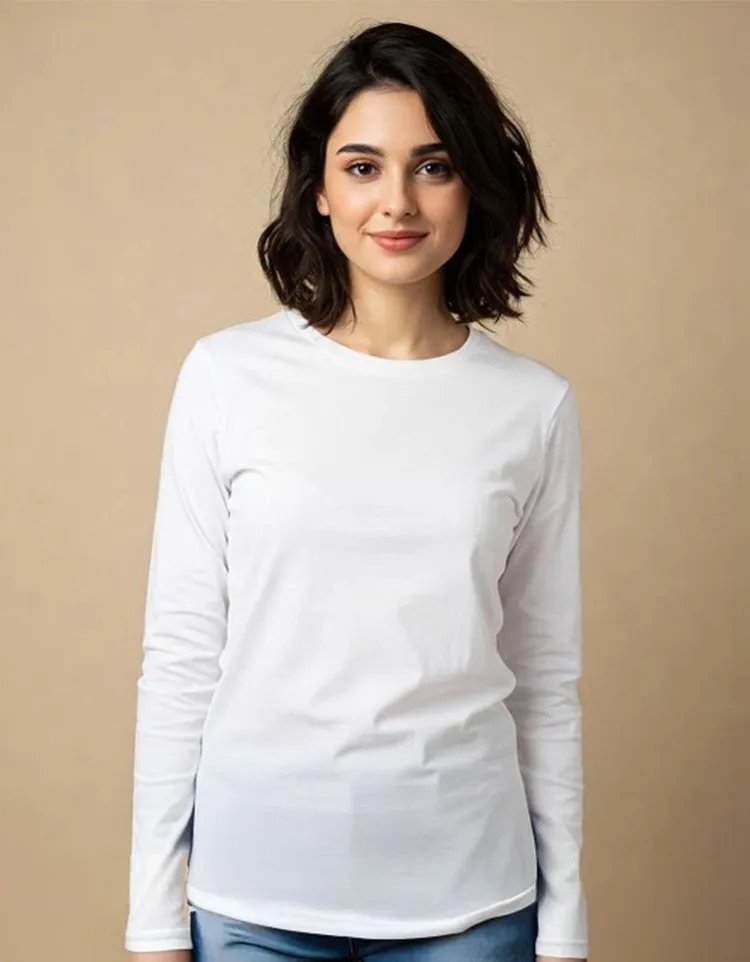 White Plain Full Sleeve Regular Fit T-Shirt