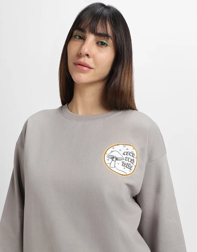 Open Your Mind Graphic Printed Oversized Grey Sweatshirt