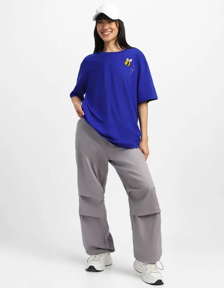 Rock And Roll Royal Blue Oversized Fit Graphic T-Shirt