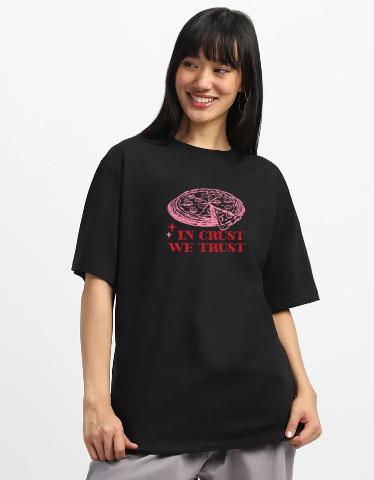 Pizza Black Oversized Graphic T-Shirt