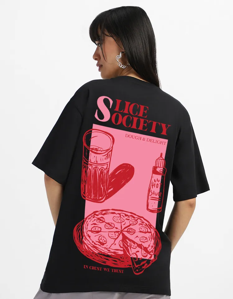 Pizza Black Oversized Graphic T-Shirt