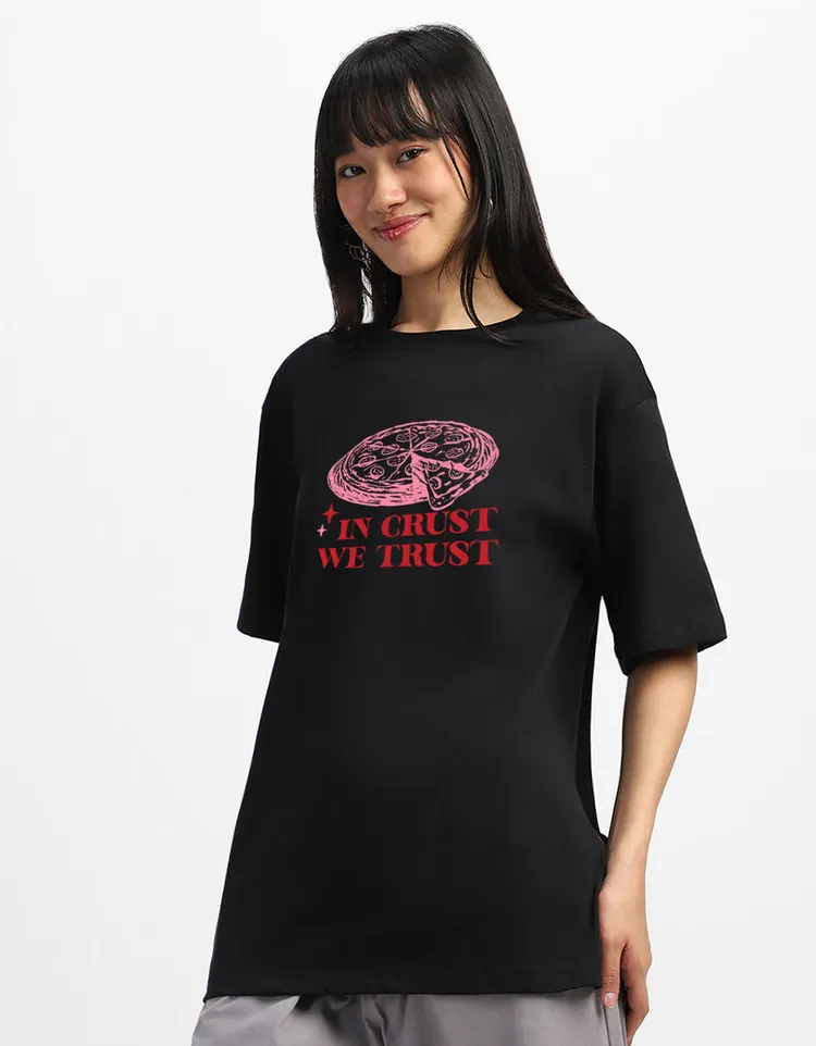 Pizza Black Oversized Graphic T-Shirt