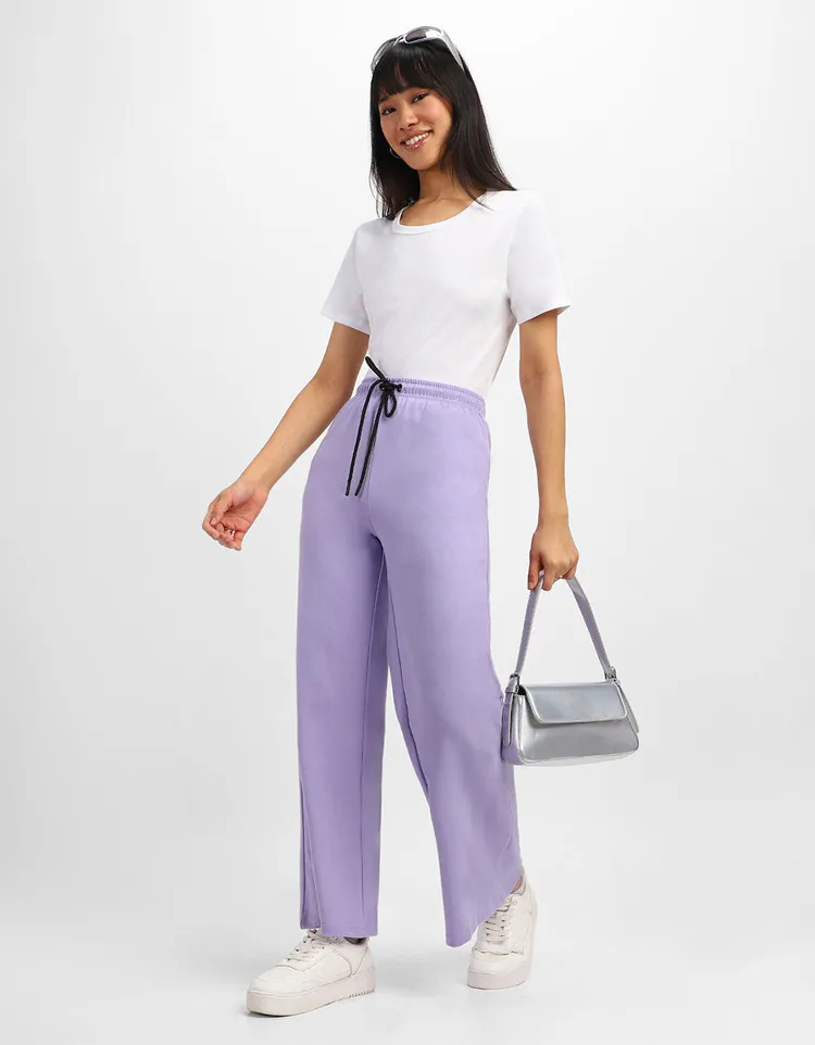 Lilac Plain Wide Leg Track Pant