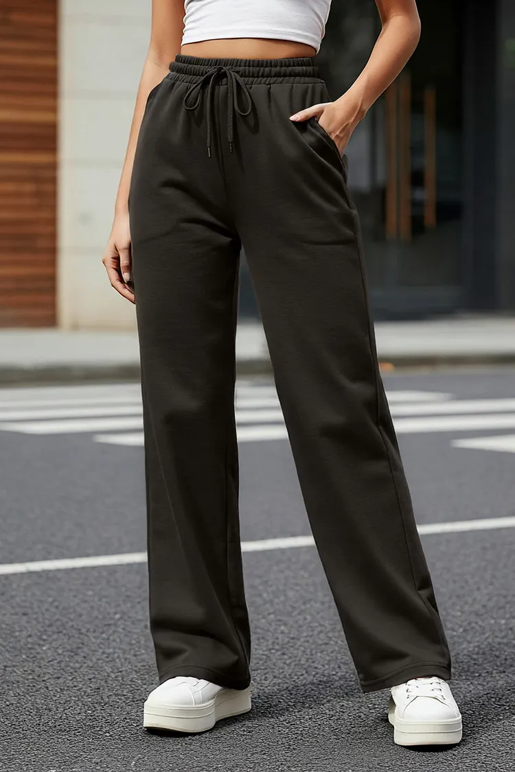 Brown Plain Wide Leg Track Pant