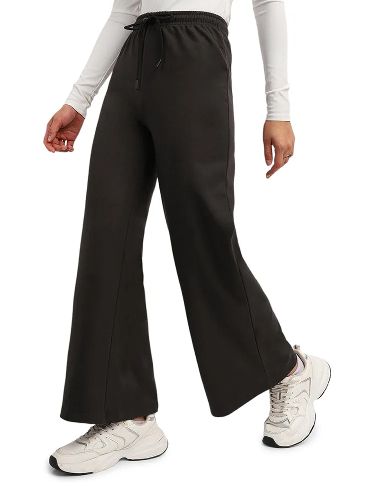 Brown Plain Wide Leg Track Pant