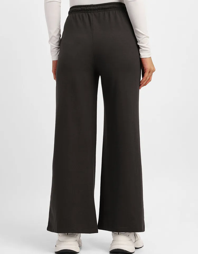 Brown Plain Wide Leg Track Pant
