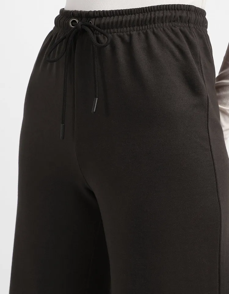 Brown Plain Wide Leg Track Pant