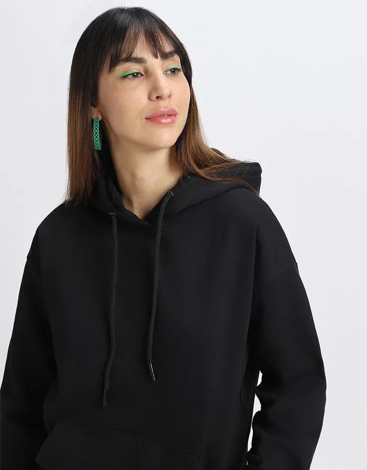 Stay Weird Black Regular Fit Back Printed Hoodie