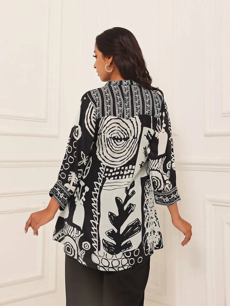 Black & White Abstract Printed Muslin Tunic
