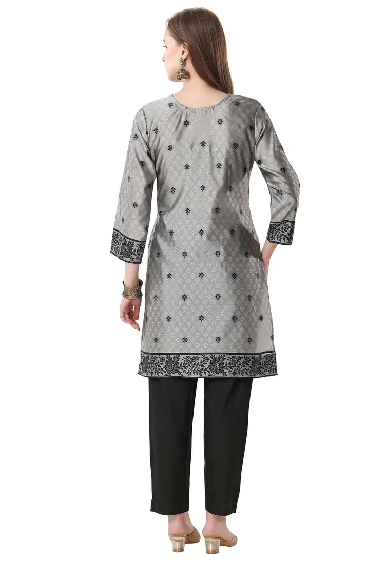 Banarasi Jacquard Kurti Tunic Grey Color