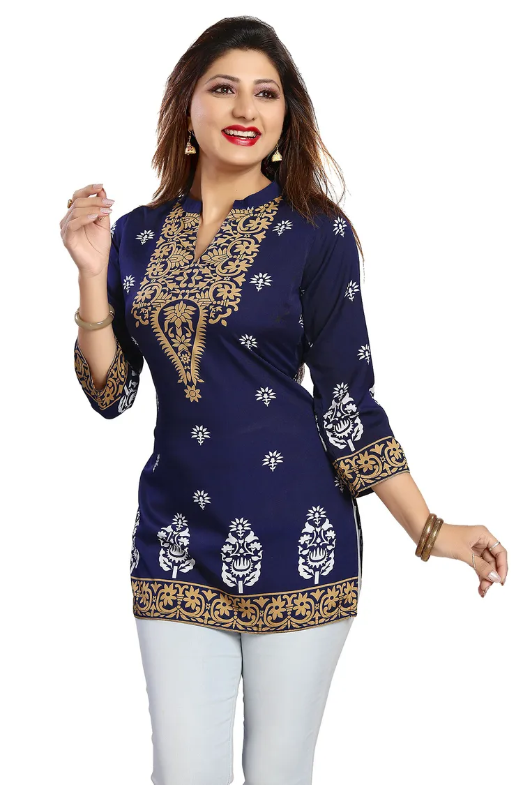 Blue Endearing Ethnicity Short Maroon Tunic for Women