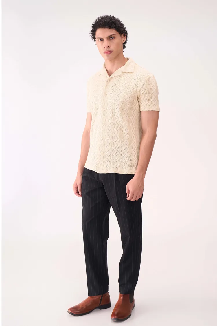 CROCHET TEXTURED BEIGE SHIRT