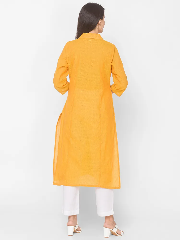 Mustard Collar Neck Straight Kurta