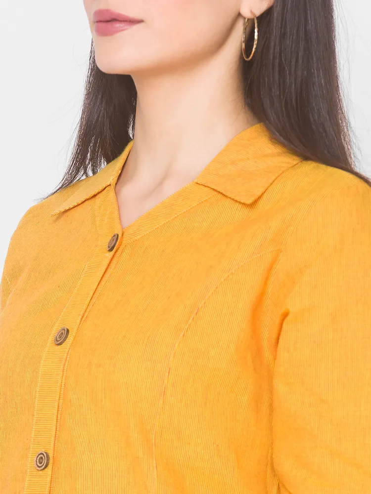 Mustard Collar Neck Straight Kurta