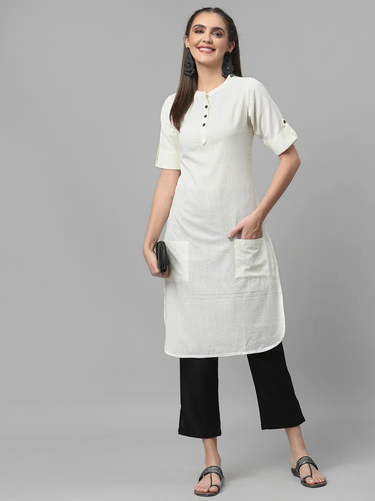 Women Lemon Yellow Knee Length Kurta