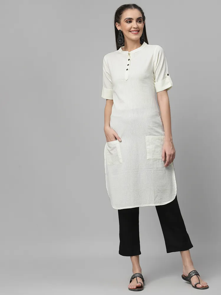 Women Lemon Yellow Knee Length Kurta