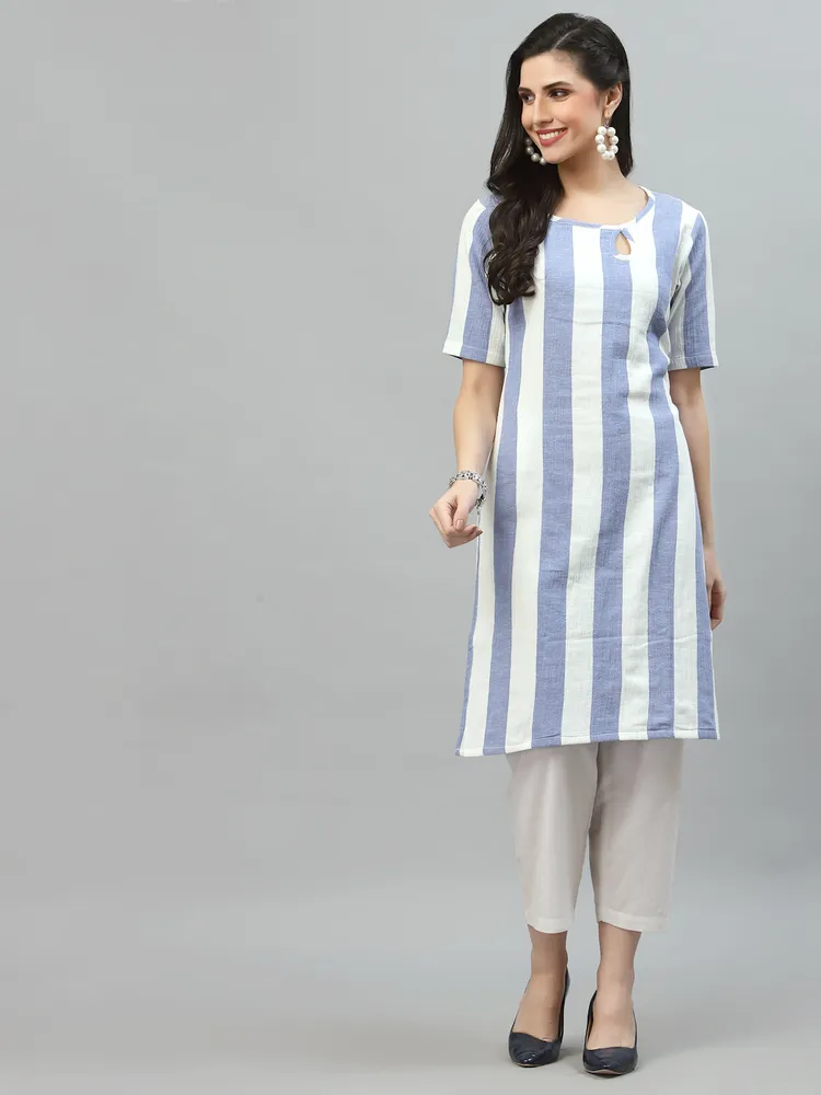 Women Striped Keyhole Neck Straight Kurta