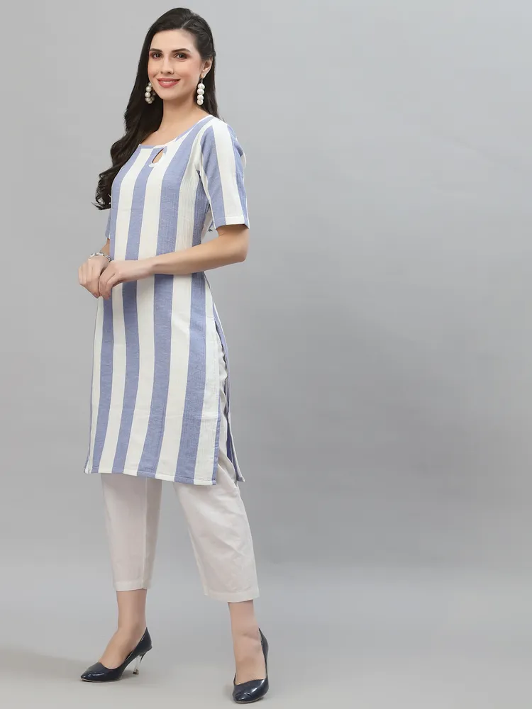 Women Striped Keyhole Neck Straight Kurta