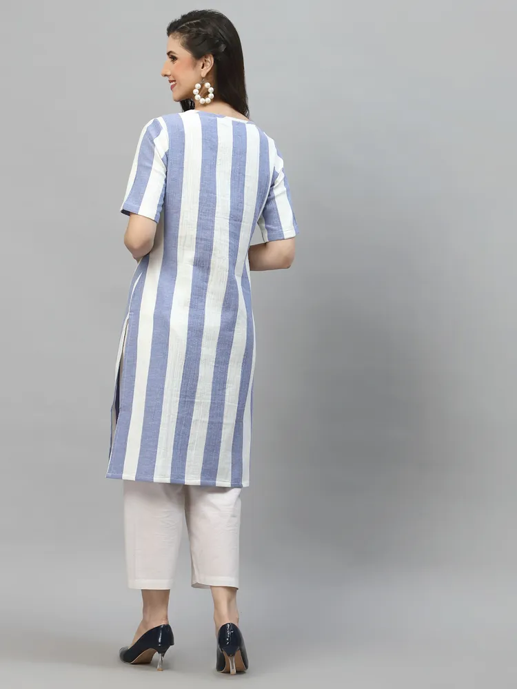 Women Striped Keyhole Neck Straight Kurta