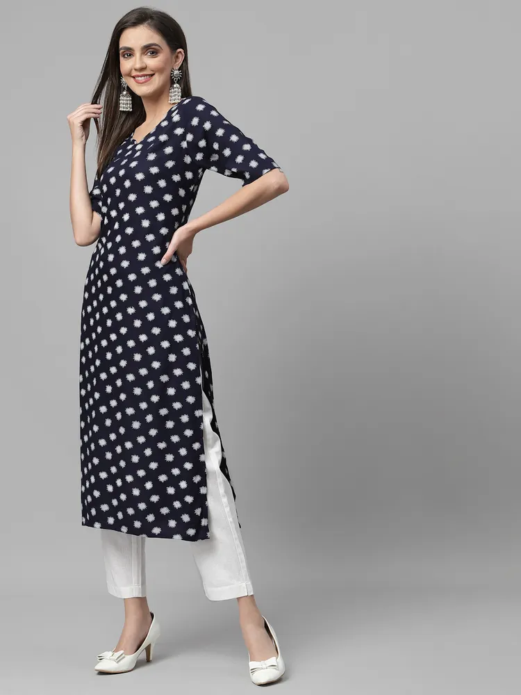 Women Blue Abstract Print Straight Kurta