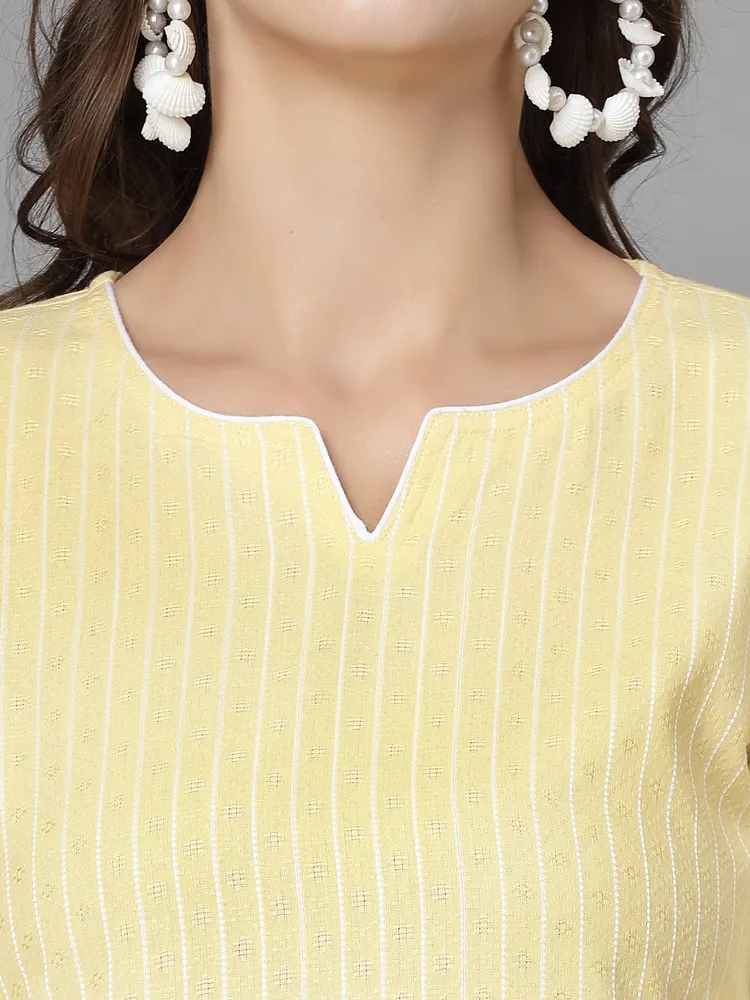 Women Yellow Striped Yarn-Dyed Kurta