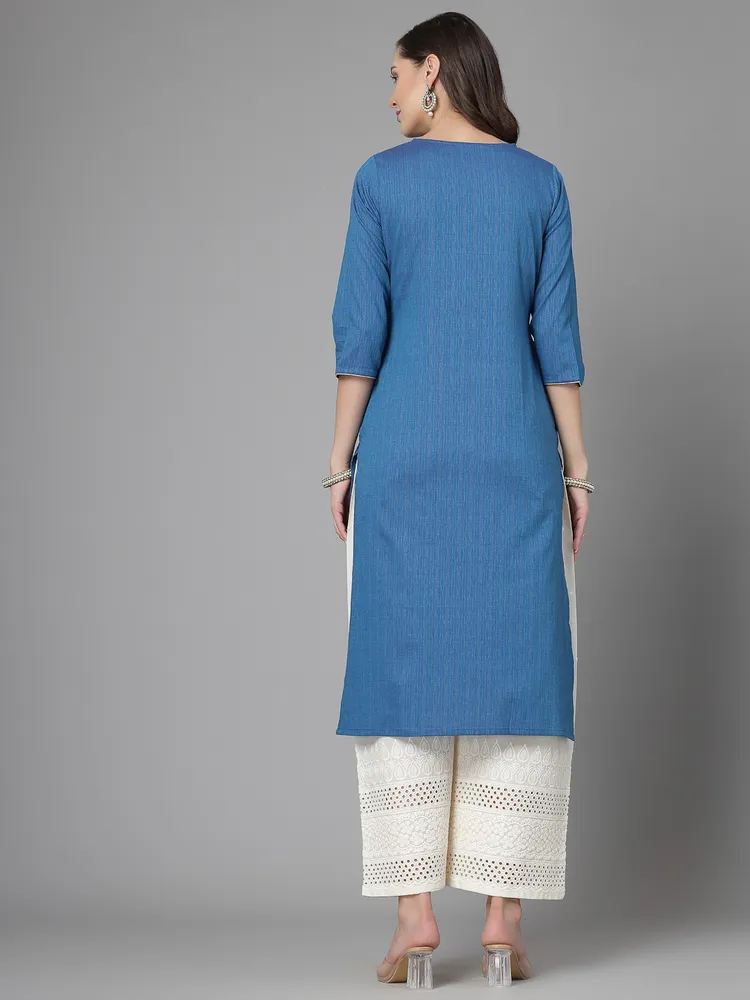 Women Blue Festive Kurta With Lace