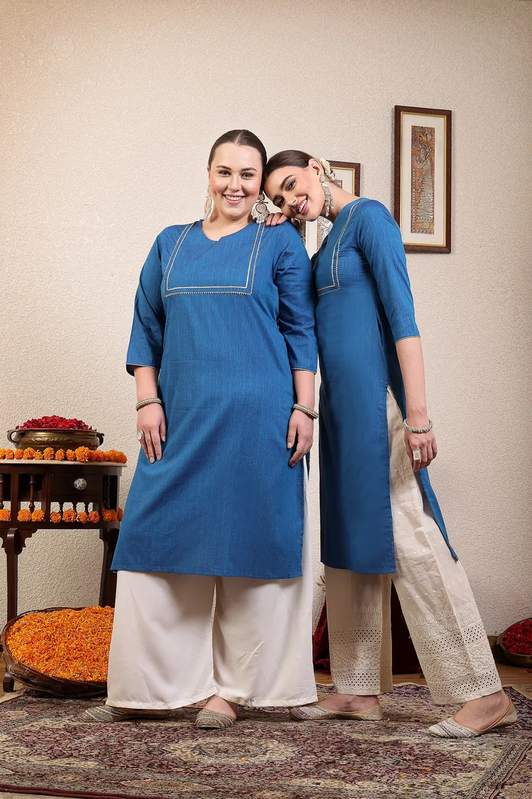 Women Blue Festive Kurta With Lace