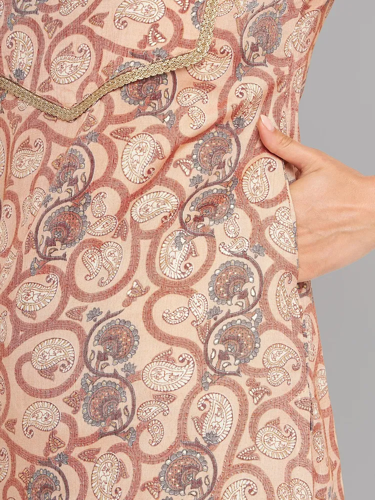 Women Brown Printed Straight Kurta