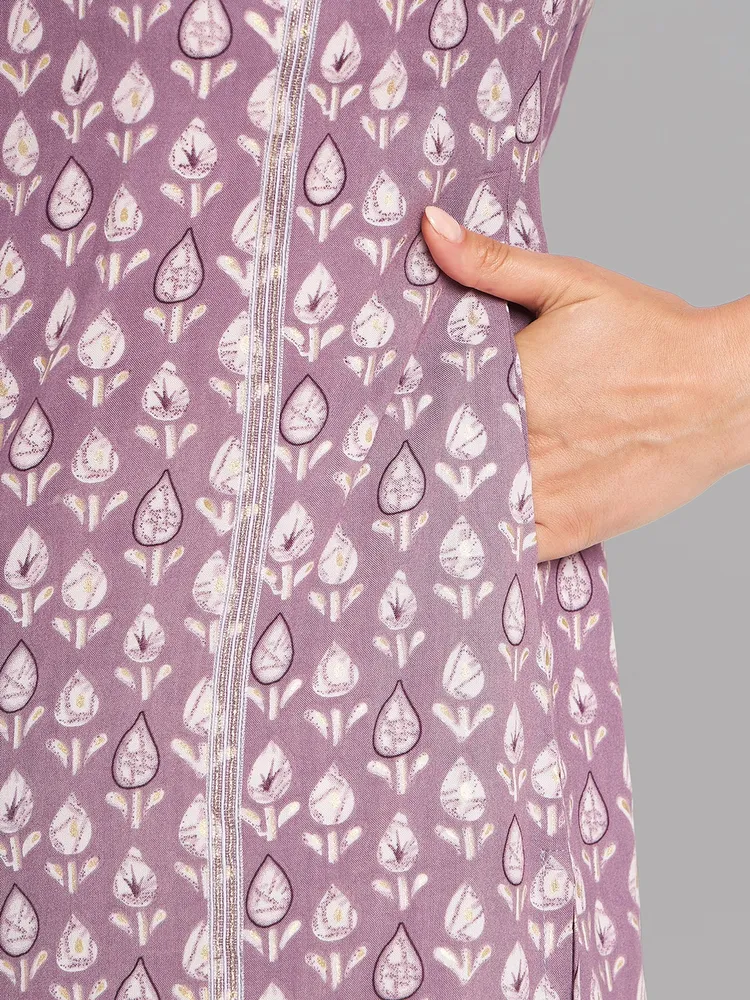Women Lilac Printed Kurta
