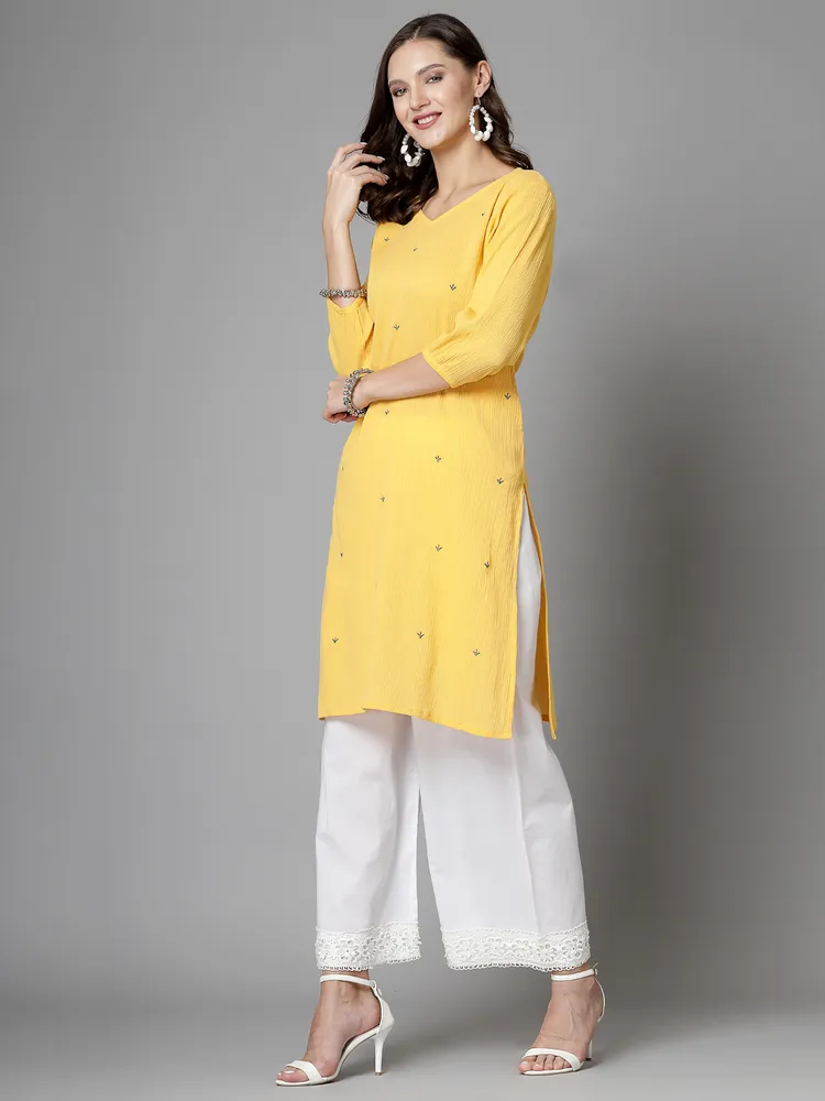 Women Blue Kurta With Embroidered Front