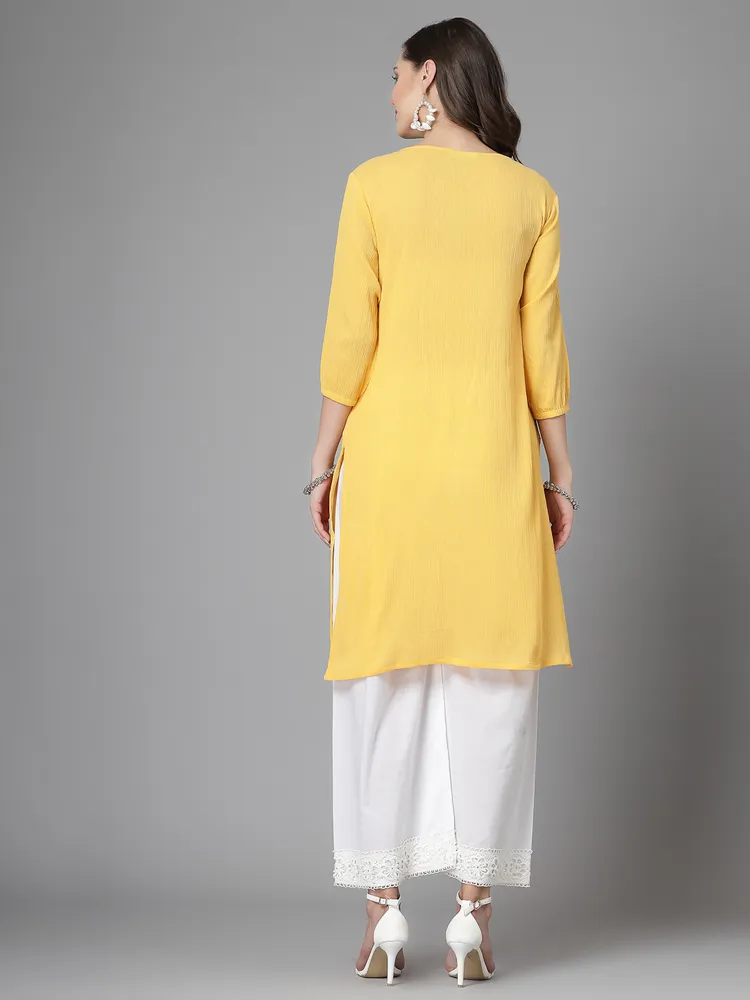 Women Blue Kurta With Embroidered Front