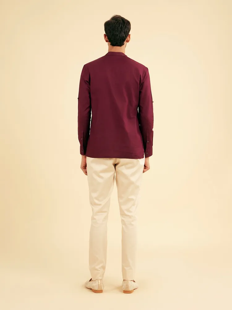 Manyavar Wine Cotton Fiesta Short Kurta for Men