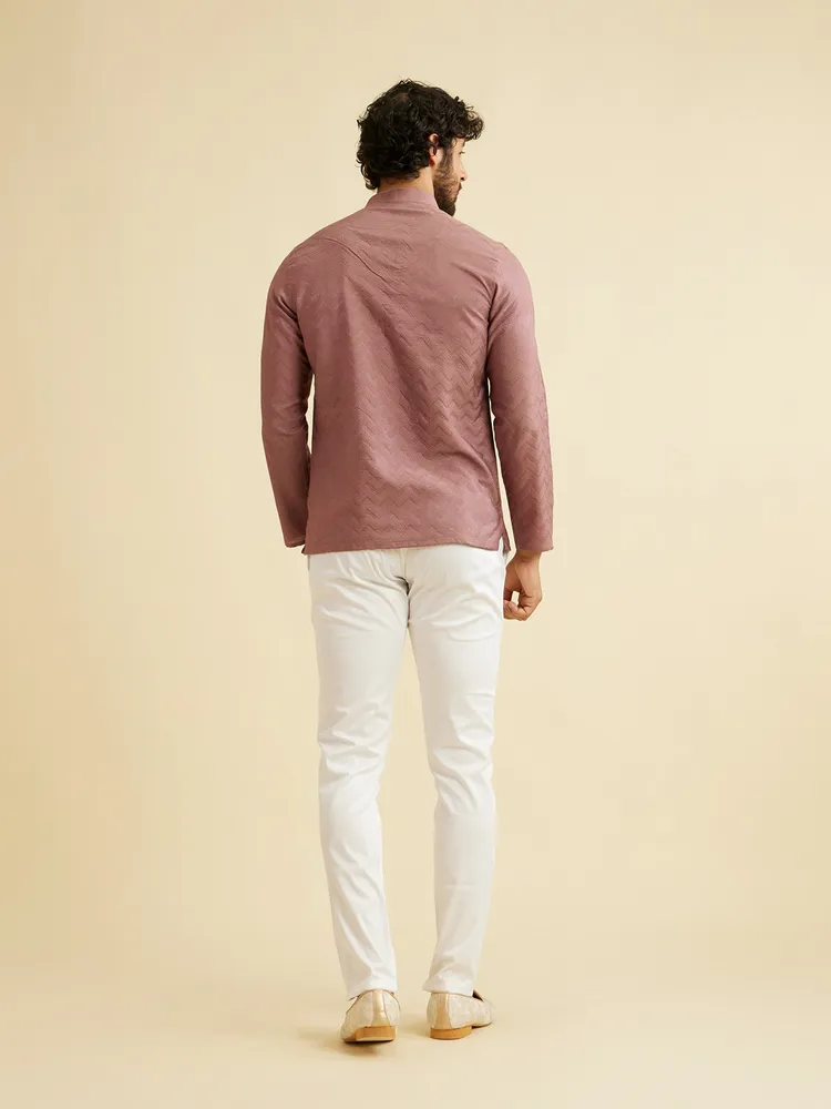 Manyavar Dusty Pink Chevron Patterned Short Kurta for Men