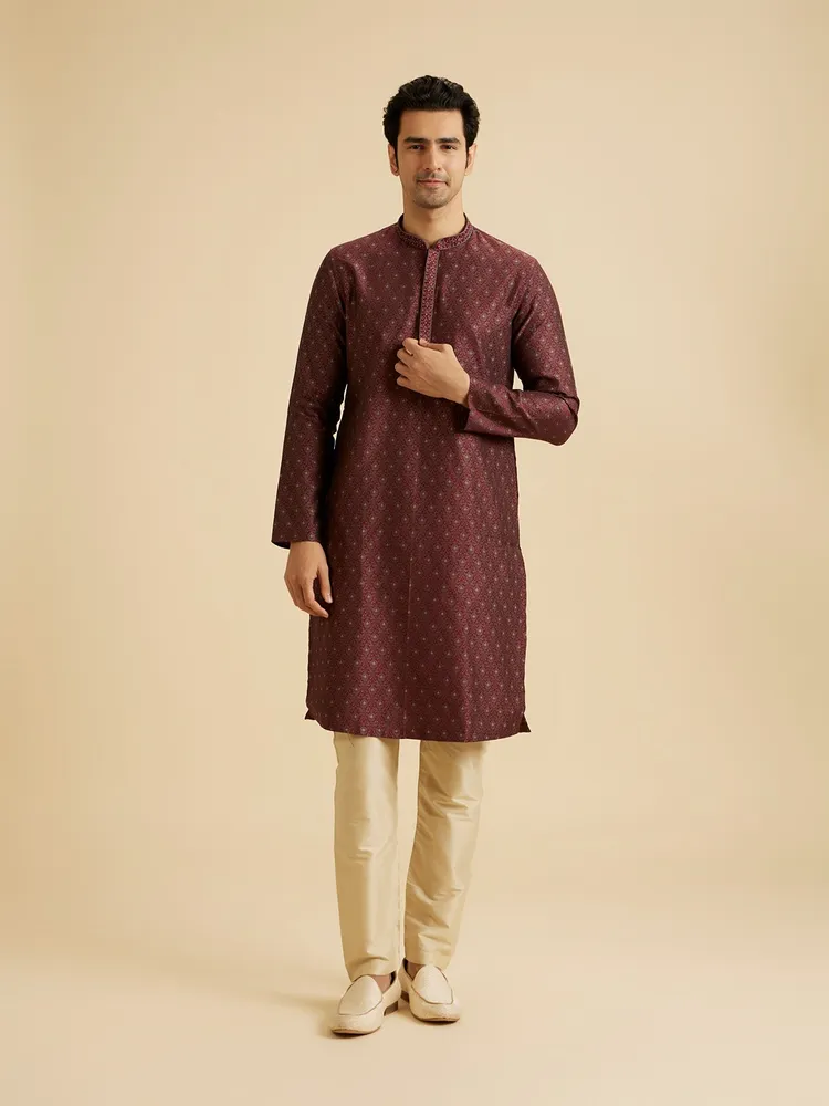 Manyavar Marvellous Maroon Kurta Pajama for Men