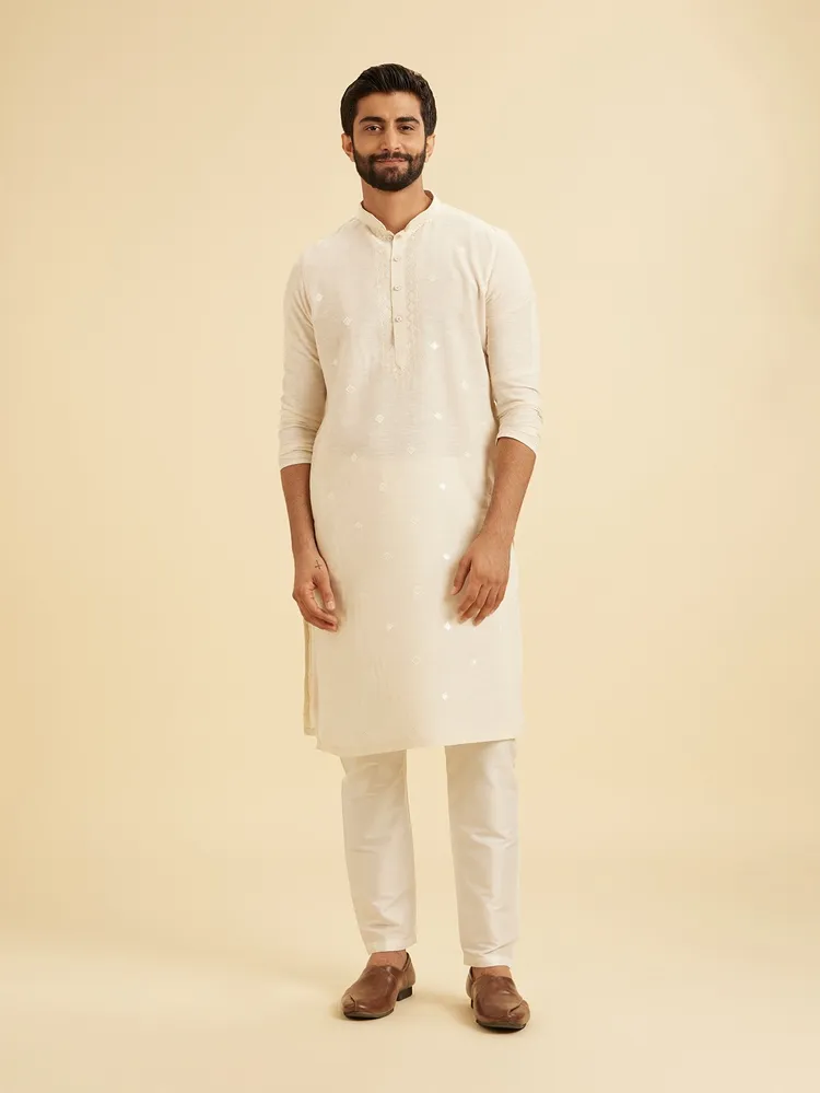 Manyavar Cream Kurta Pajama Set for Men