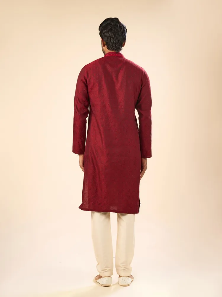 Manyavar Maroon Magnificence Kurta Pajama for Men