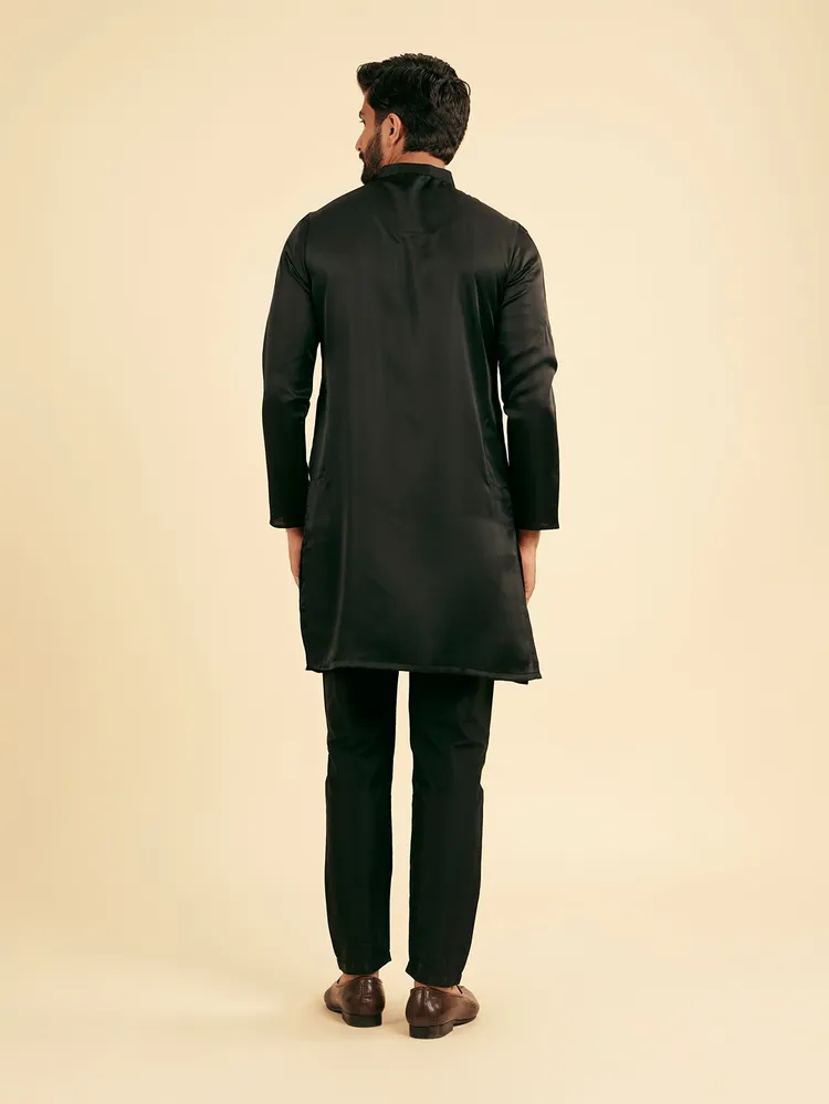 Manyavar Black Elegance Satin Kurta Pajama for Men