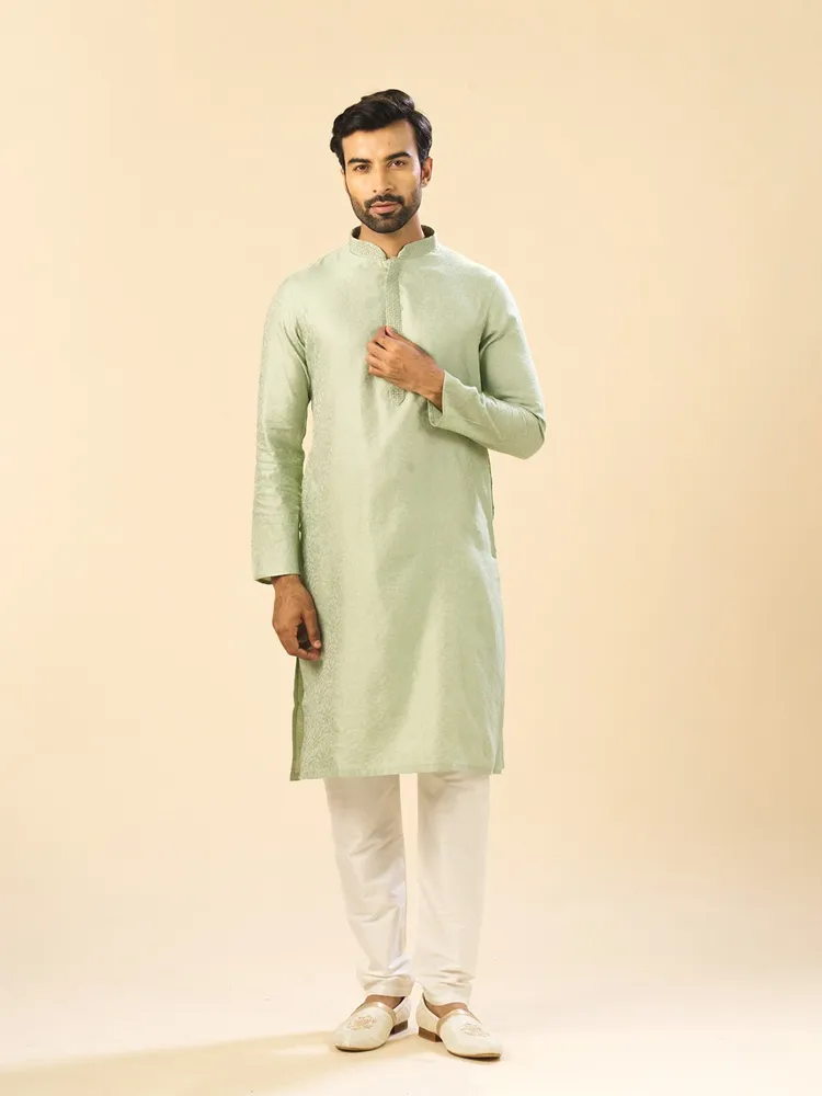 Manyavar Green Elegance Kurta Pajama for Men