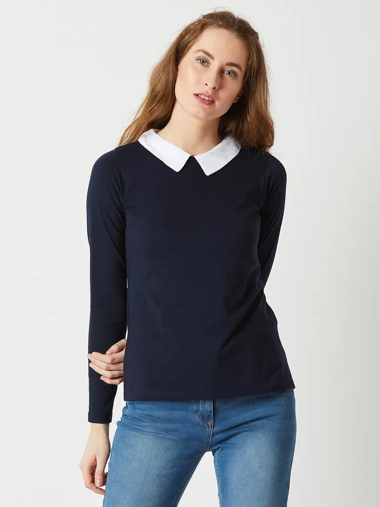 Miss Chase Women's Navy Blue Collared Top