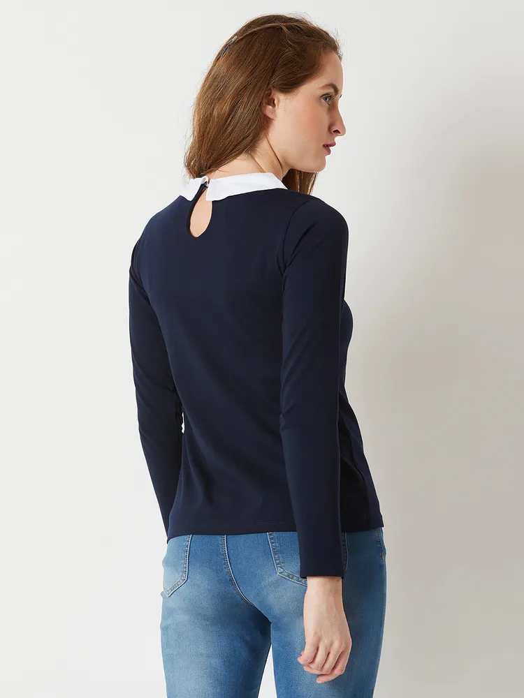 Miss Chase Women's Navy Blue Collared Top