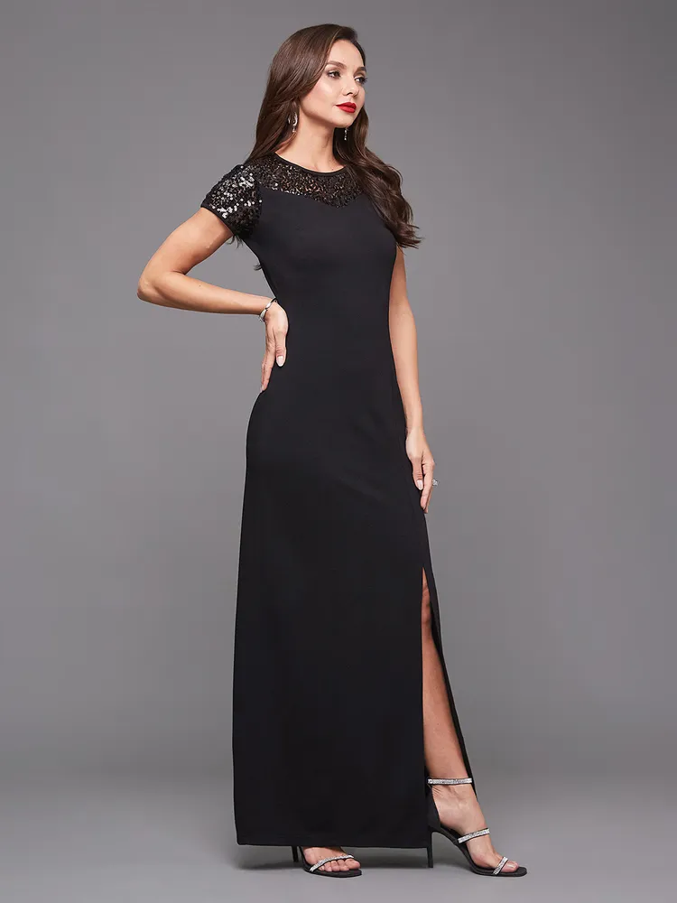 Miss Chase Women's Black Bodycon Maxi Dress