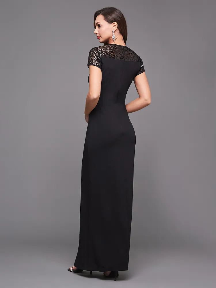 Miss Chase Women's Black Bodycon Maxi Dress