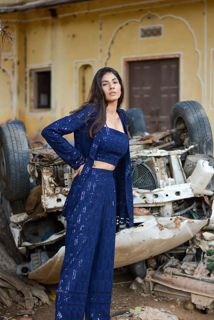 Chikankari three piece co-ord set