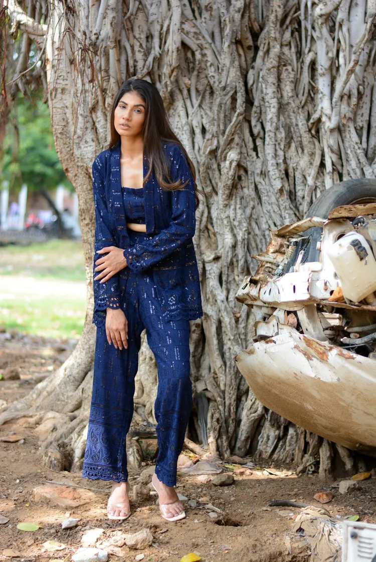 Chikankari three piece co-ord set